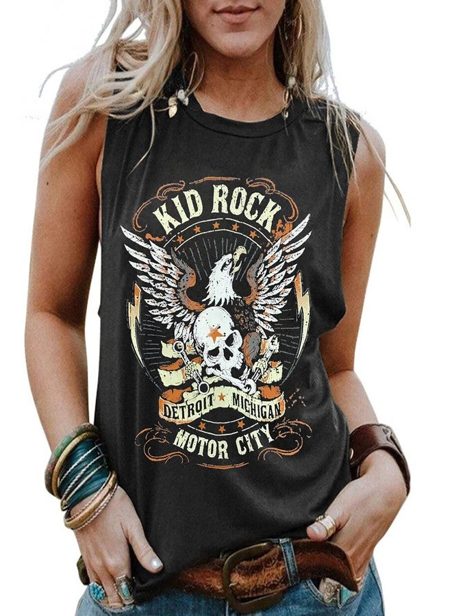 MHTOR Kid Rock Skeleton Eagle Tank Top for Women Vintage Country Music Shirts Summer Sleeveless Graphic Tops(Small,Grey) - Image 1